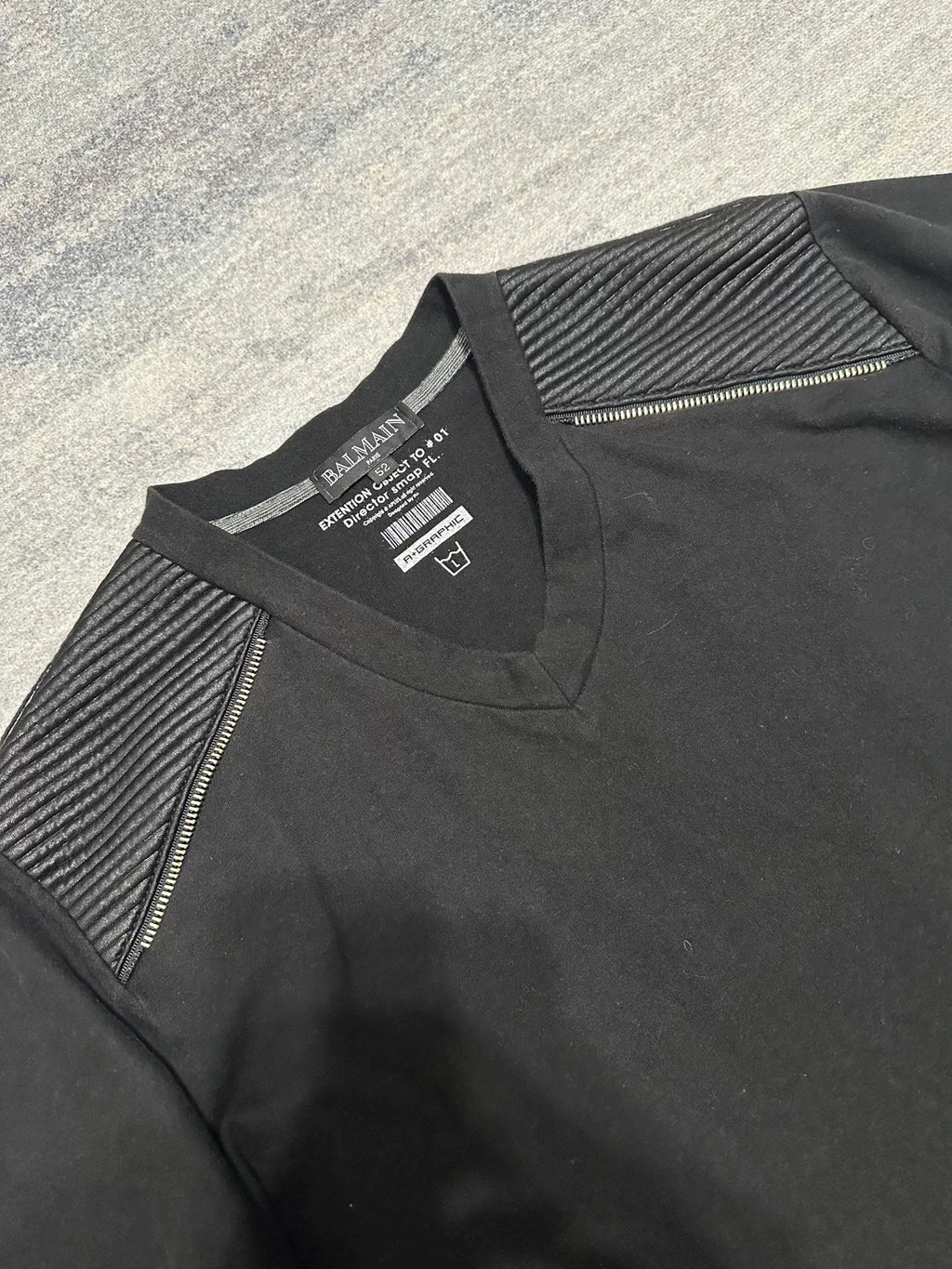 Balmain SS10 Black Biker Pleats T Shirt By Christophe Decarnin
