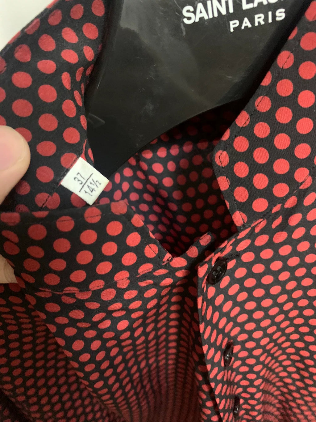 Saint Laurent 15SS Silk Black Red Polka Dot Shirt