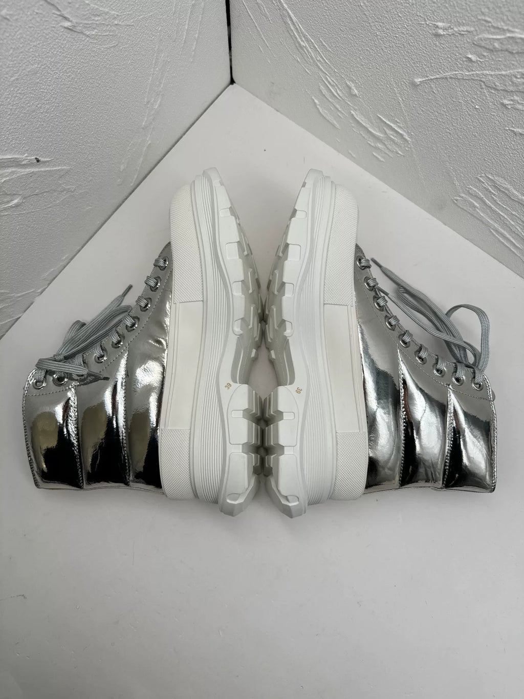 Alexander McQueen Silver Tread Slick Metallic Boots