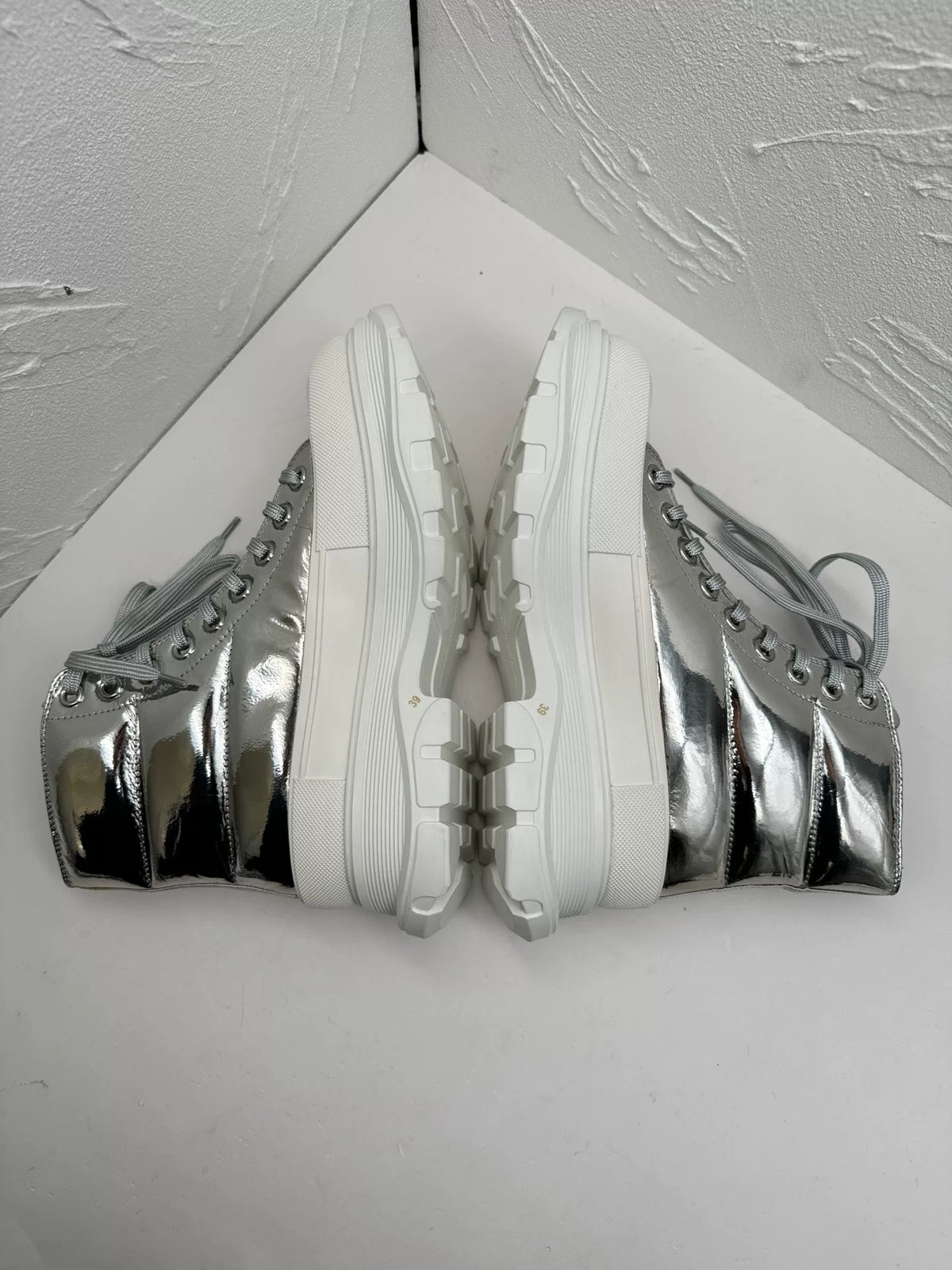 Alexander McQueen Silver Tread Slick Metallic Boots