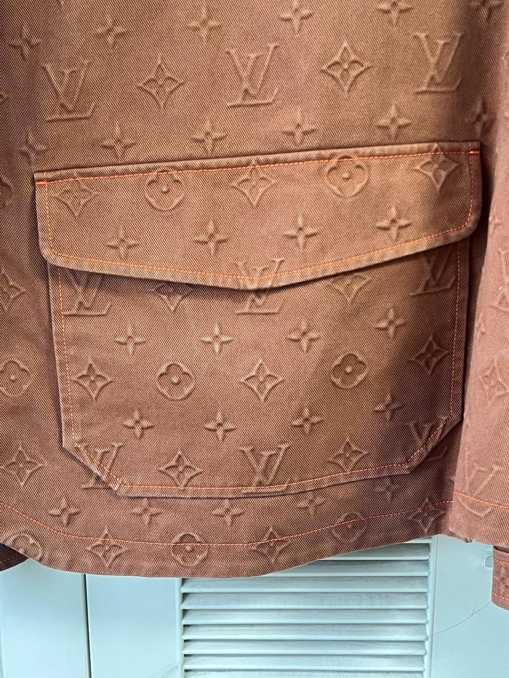 Louis Vuitton orange patchwork lumberjack denim jacket