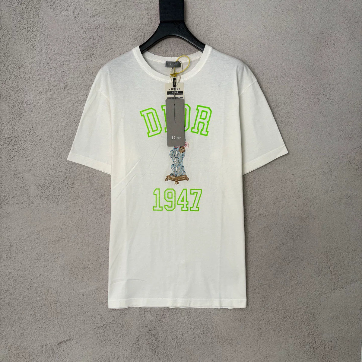 Dior White Letter LOGO Dog Embroidered Print Short Sleeve Top