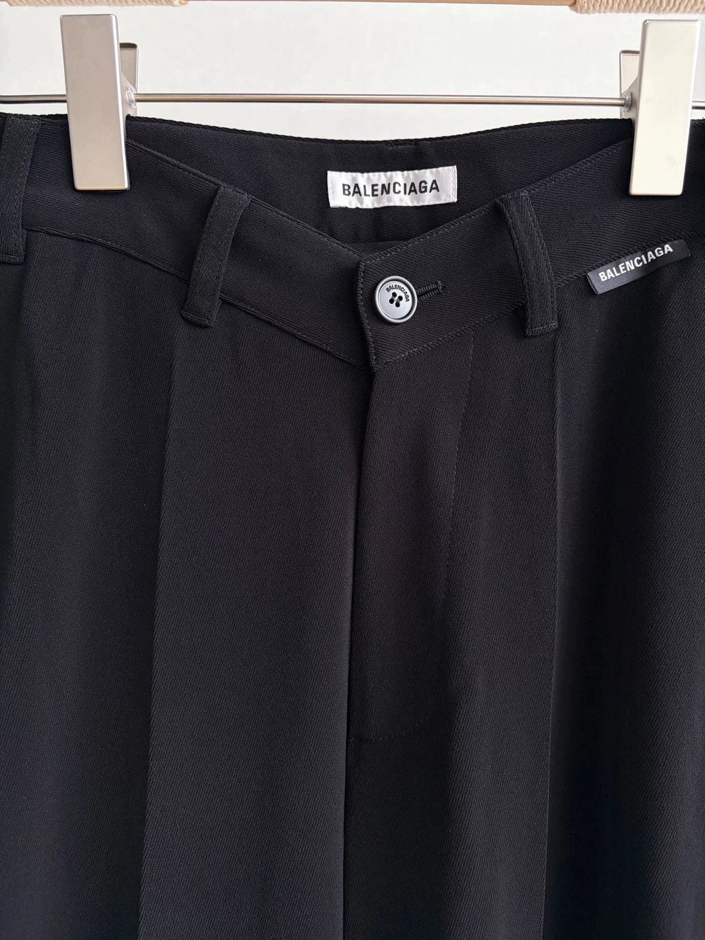 Balenciaga Black V-Logo Label Straight Wide-Leg Pants