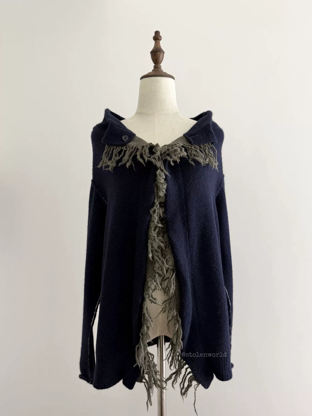 Yohji Yamamoto Y's Fringe Wool Knit Navy Top - Devines