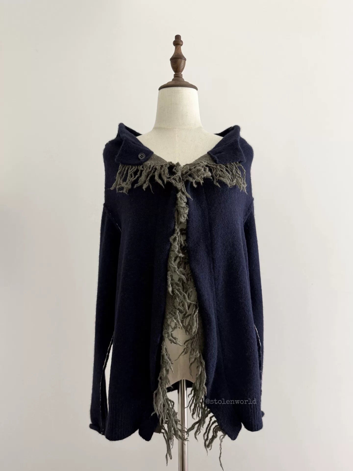 Yohji Yamamoto Y's Fringe Wool Knit Navy Top - Devines