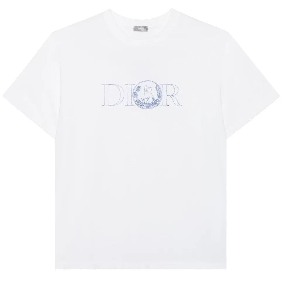 Dior SS25 X Hylton Nel Embroidered Logo Cotton White Short Sleeve T-Shirt