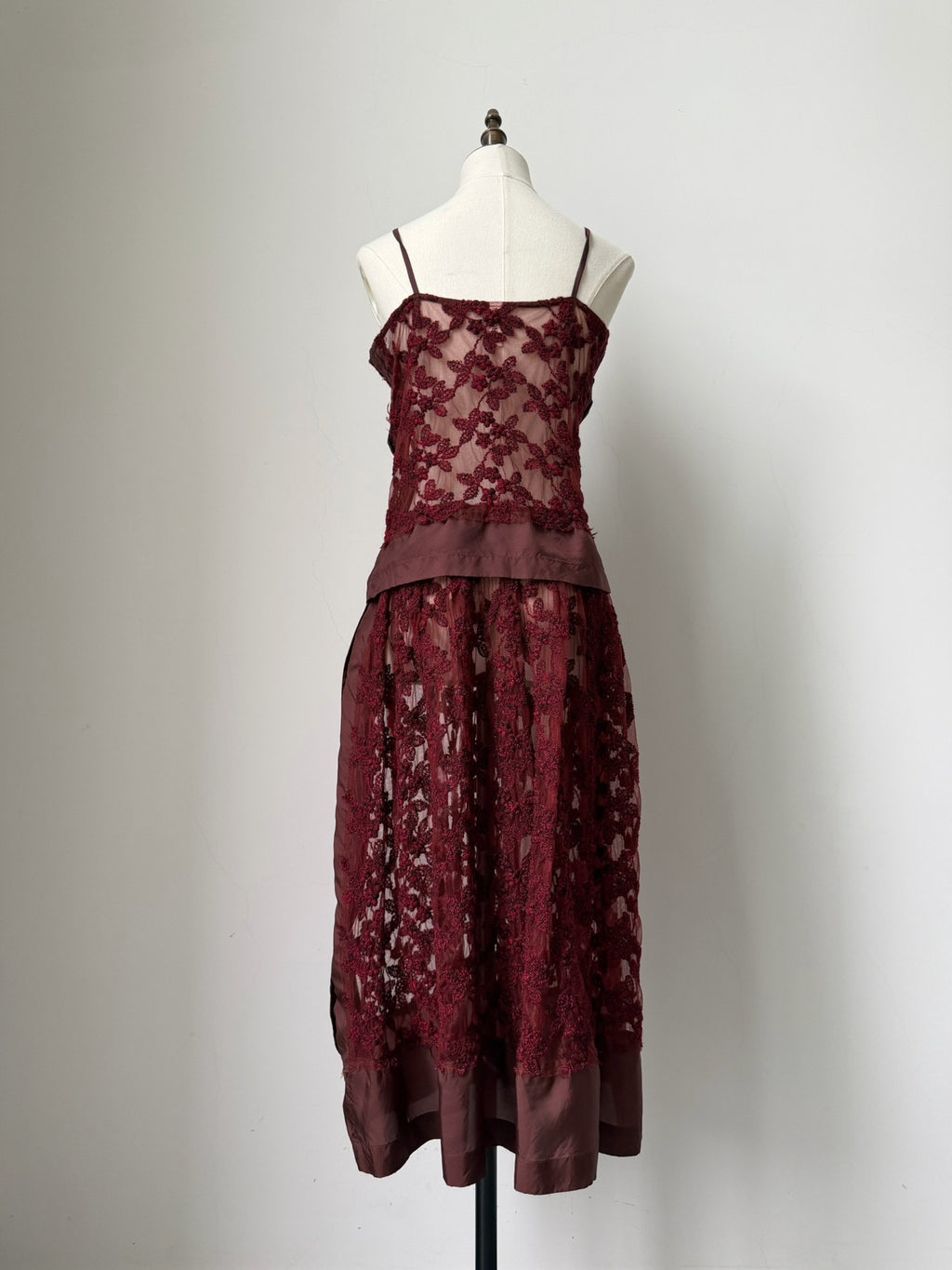Comme Des Garcons 2000 Cutout Lace Two-Piece Wool Panel Midi Dress