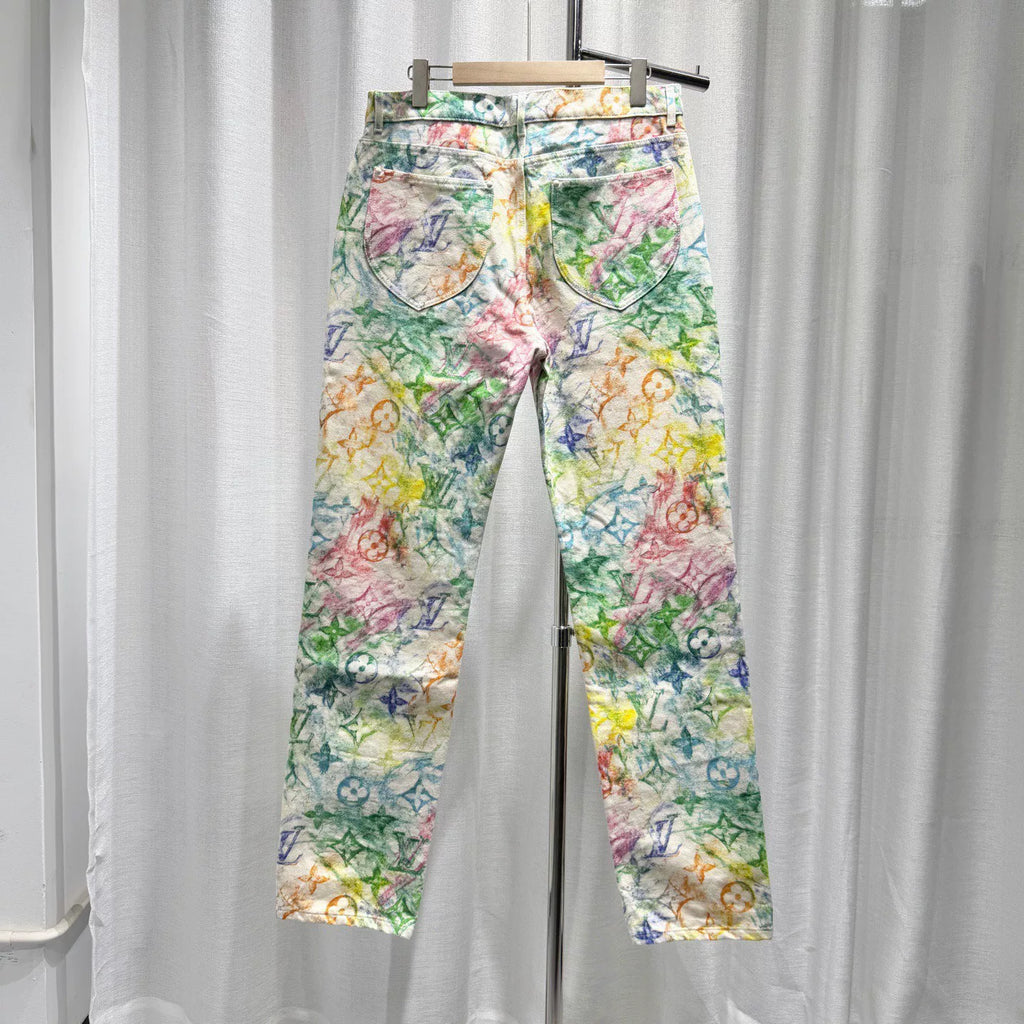 Louis Vuitton Denim Crayon Graffiti All-Over Print Monogram Straight-Leg Cotton Multicolor Pants
