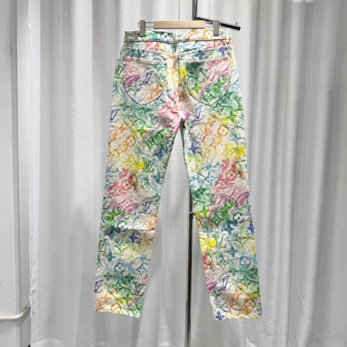Louis Vuitton Denim Crayon Graffiti All-Over Print Monogram Straight-Leg Cotton Multicolor Pants
