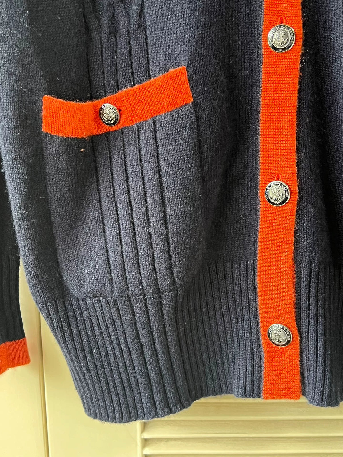 Chanel Cashmere Knit Orange Anchor Button Cardigan