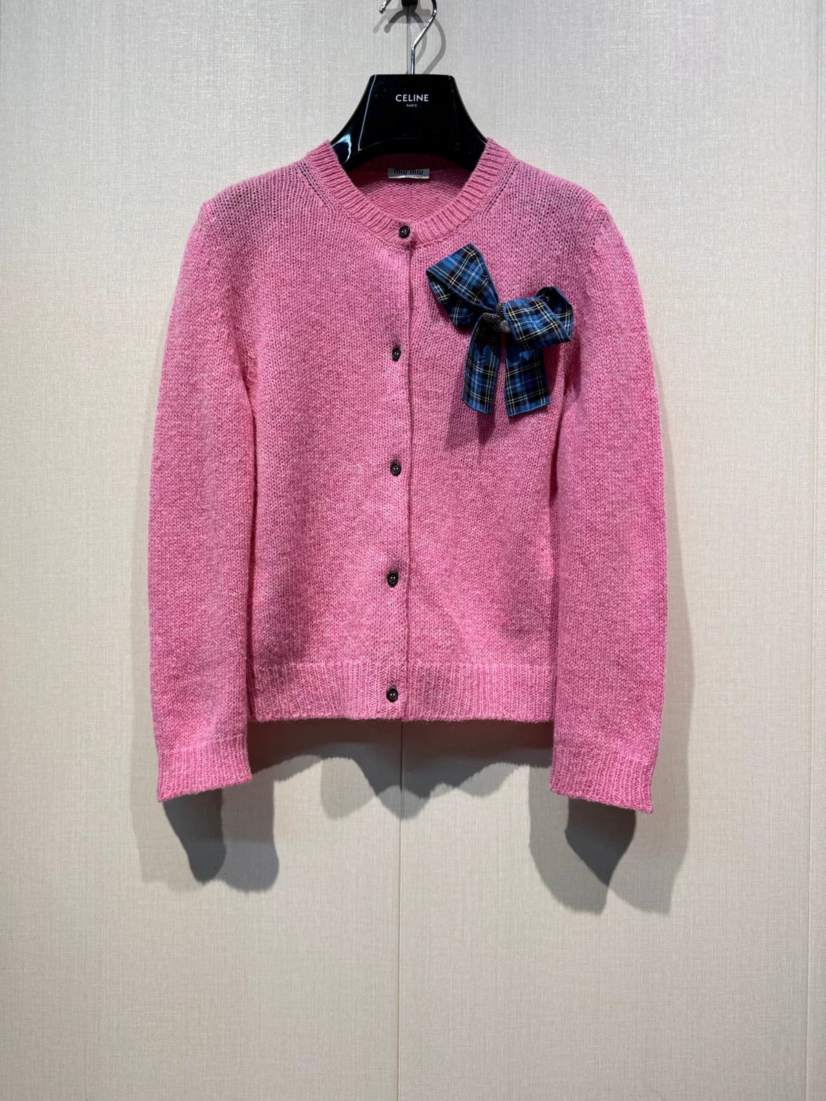 MiuMiu Bow Rhinestone Knit Cardigan