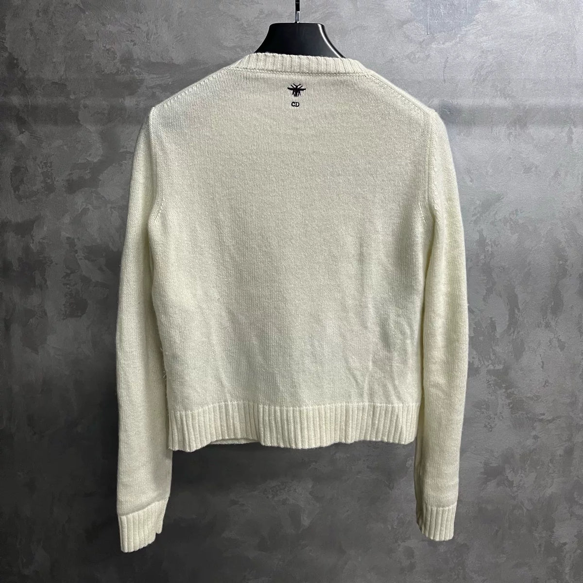 Dior Off-White Patterned Jacquard Crew Neck Knit Sweater