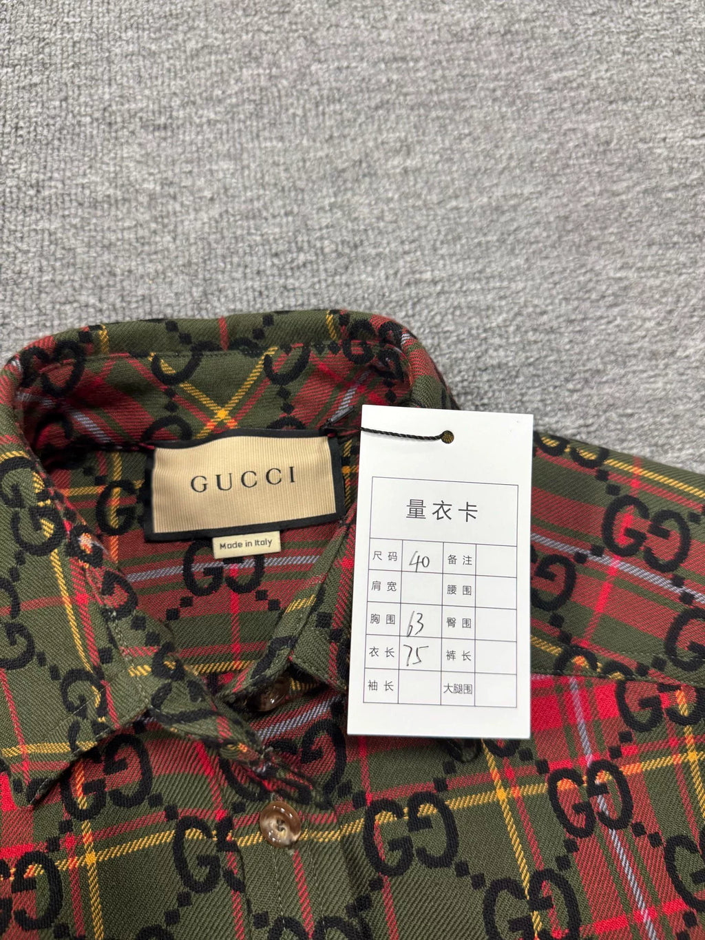 Gucci Red Plaid Logo Print Collared Shirt
