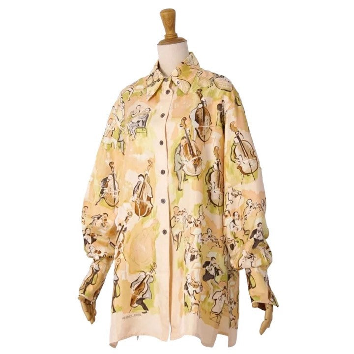 HERMES 1990s Concert Print Long Sleeve Silk Shirt