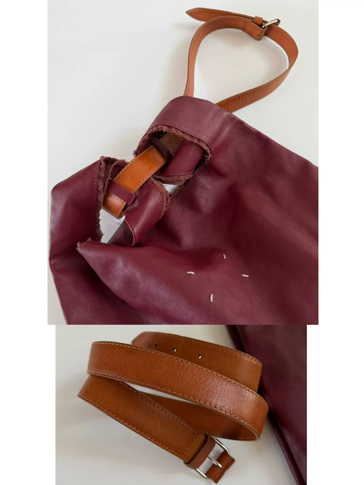 Rare 2015 Maison Martin Margiela deconstructed burgundy monk tote bag
