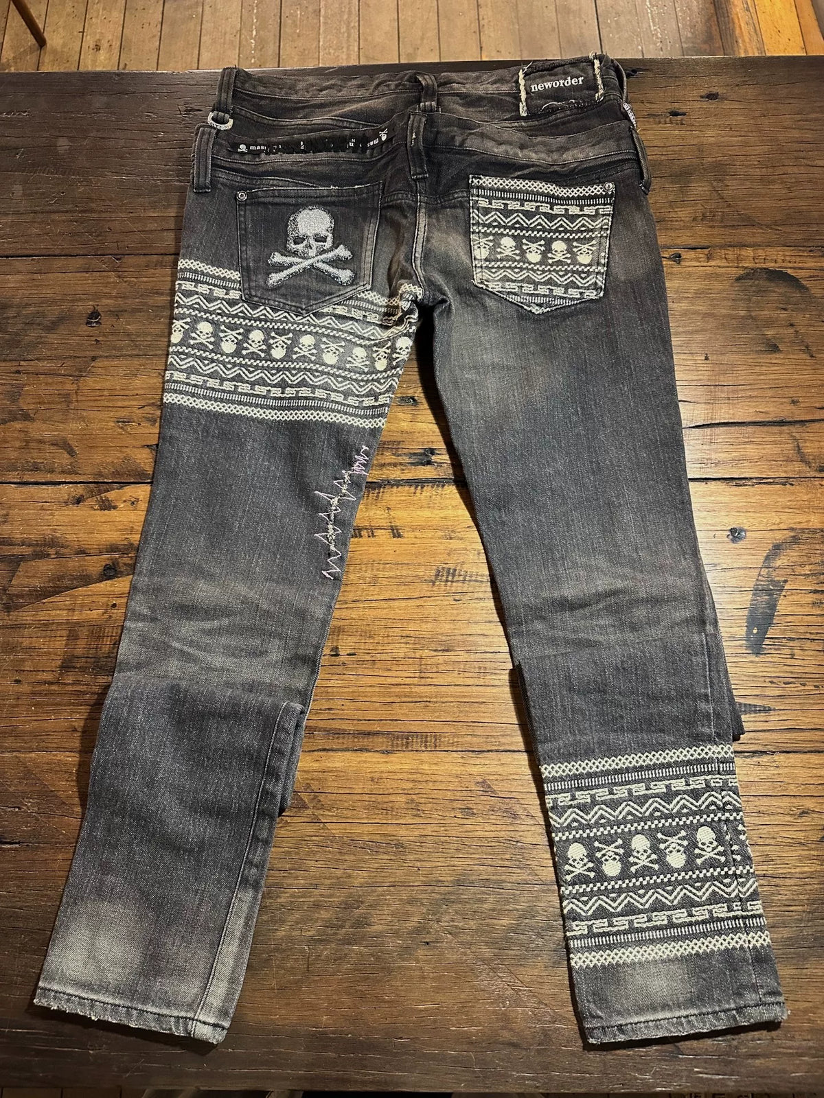 mastermind Japan FW12 Neworder SAMPLE Black Double Waist Skull Patch Denim Pants