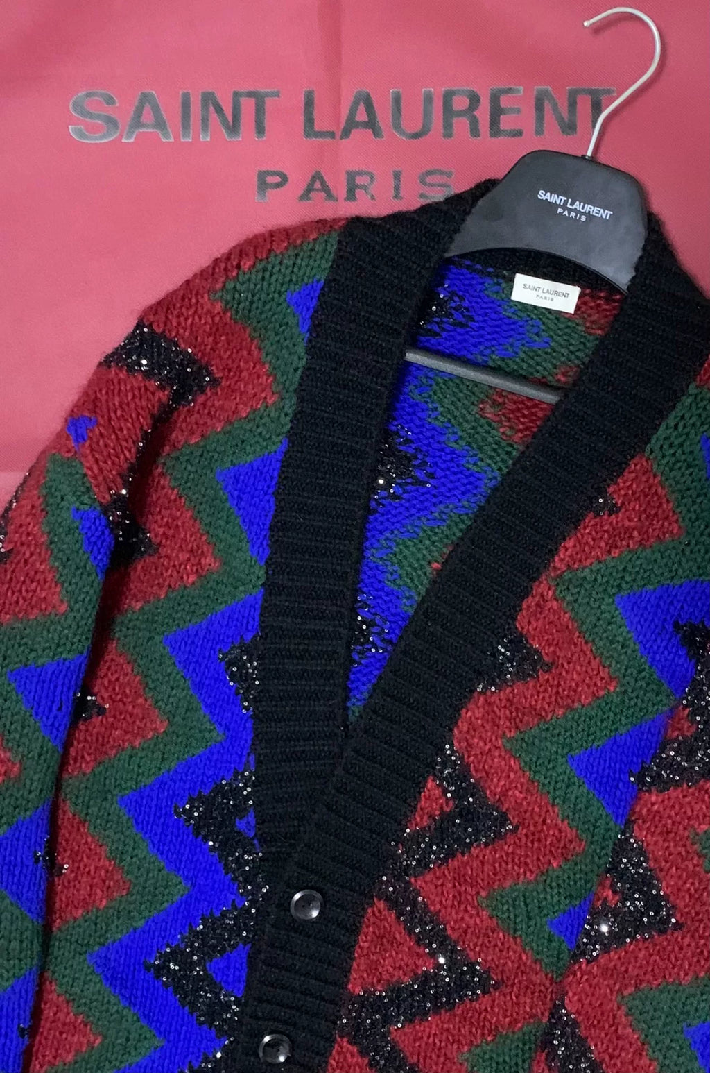 Saint Laurent 21FW Multicolor Sequined Wool Cardigan