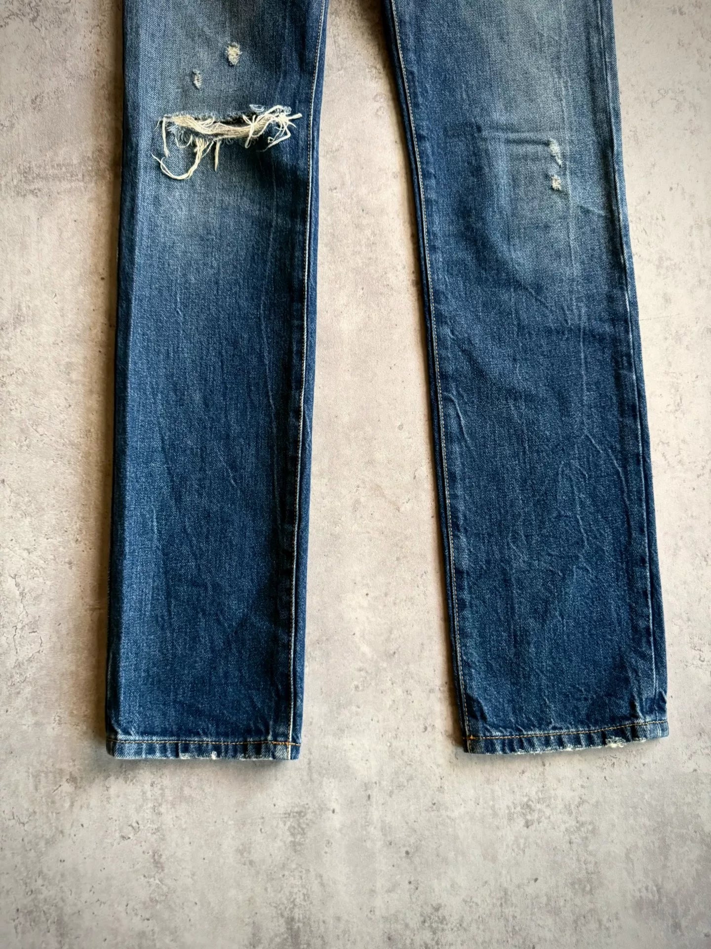 Saint Laurent 19SS Dark Blue Washed Distressed Denim Jeans