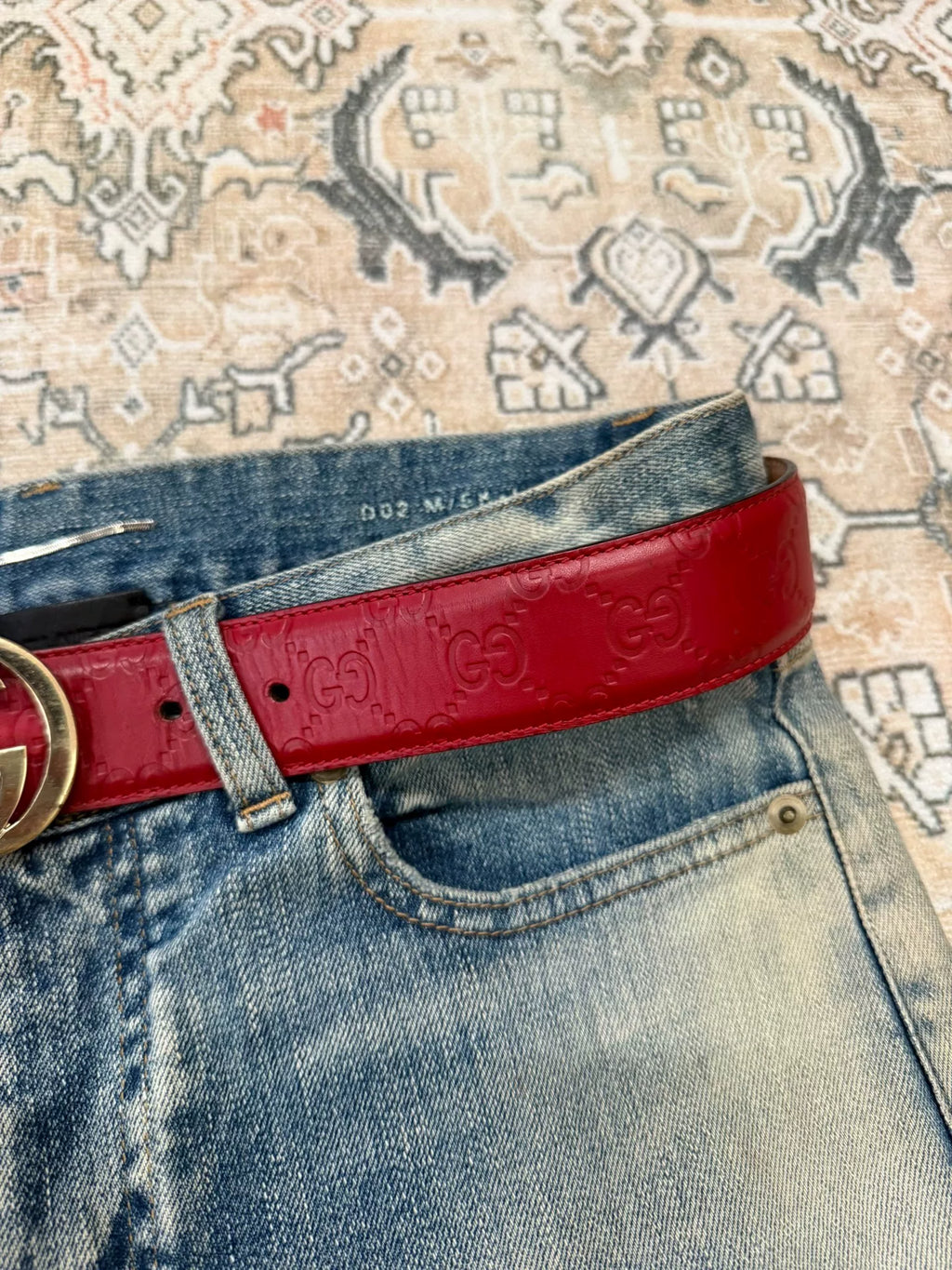 Gucci Double G Red All-Over Print Belt