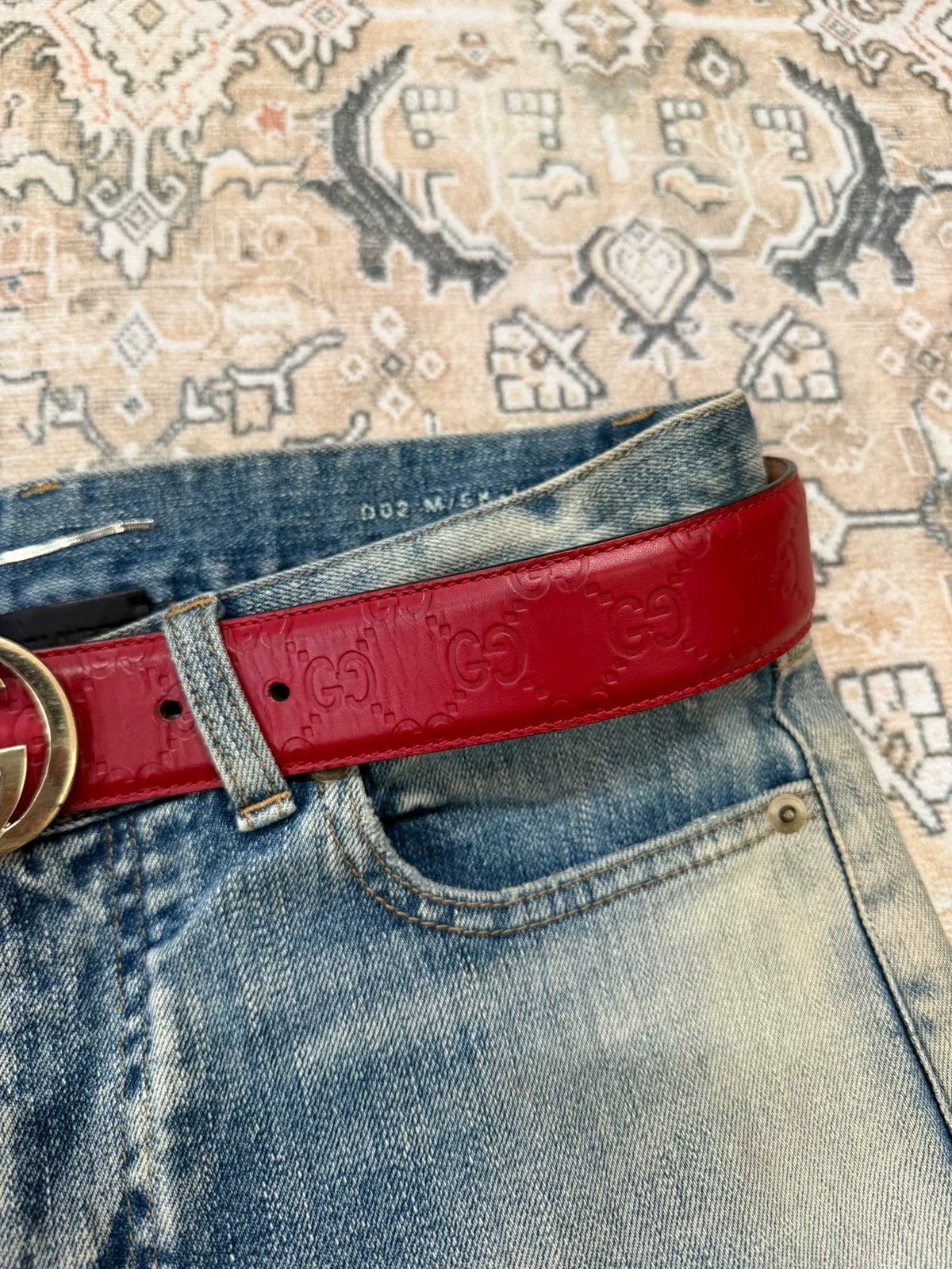 Gucci Double G Red All-Over Print Belt