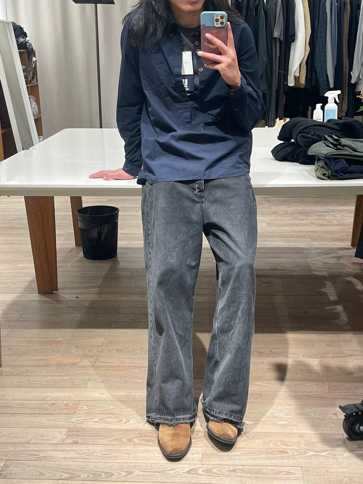 Undercover navy blue Henry collar shirt