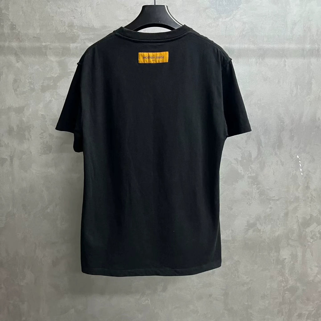 Louis Vuitton Black Letter Logo Embroidered Crew Neck T-Shirt