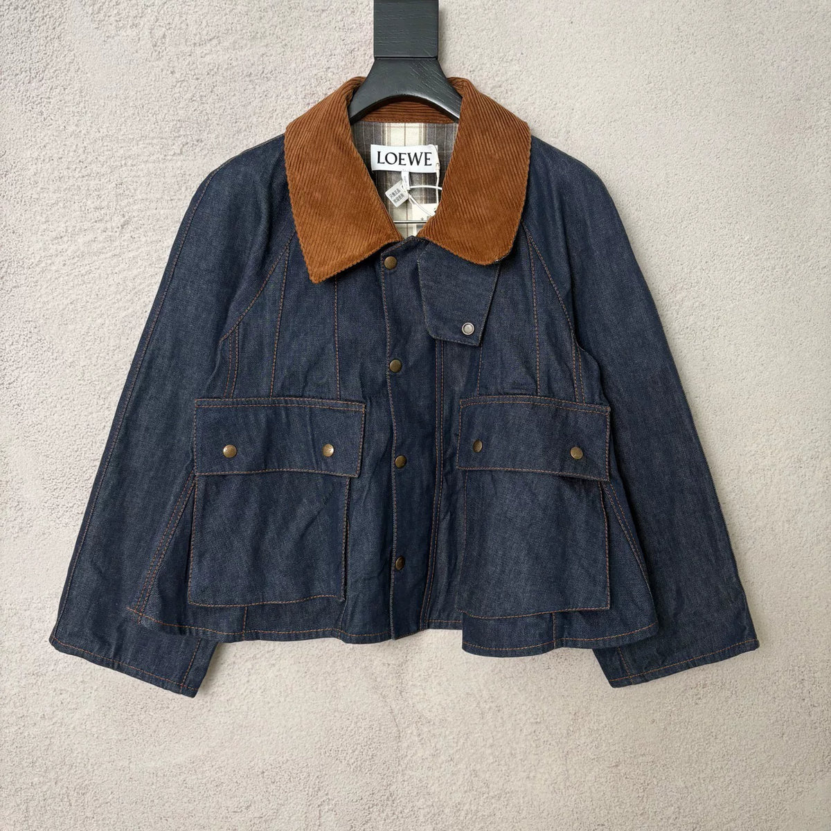 Loewe corduroy collar patchwork logo denim jacket