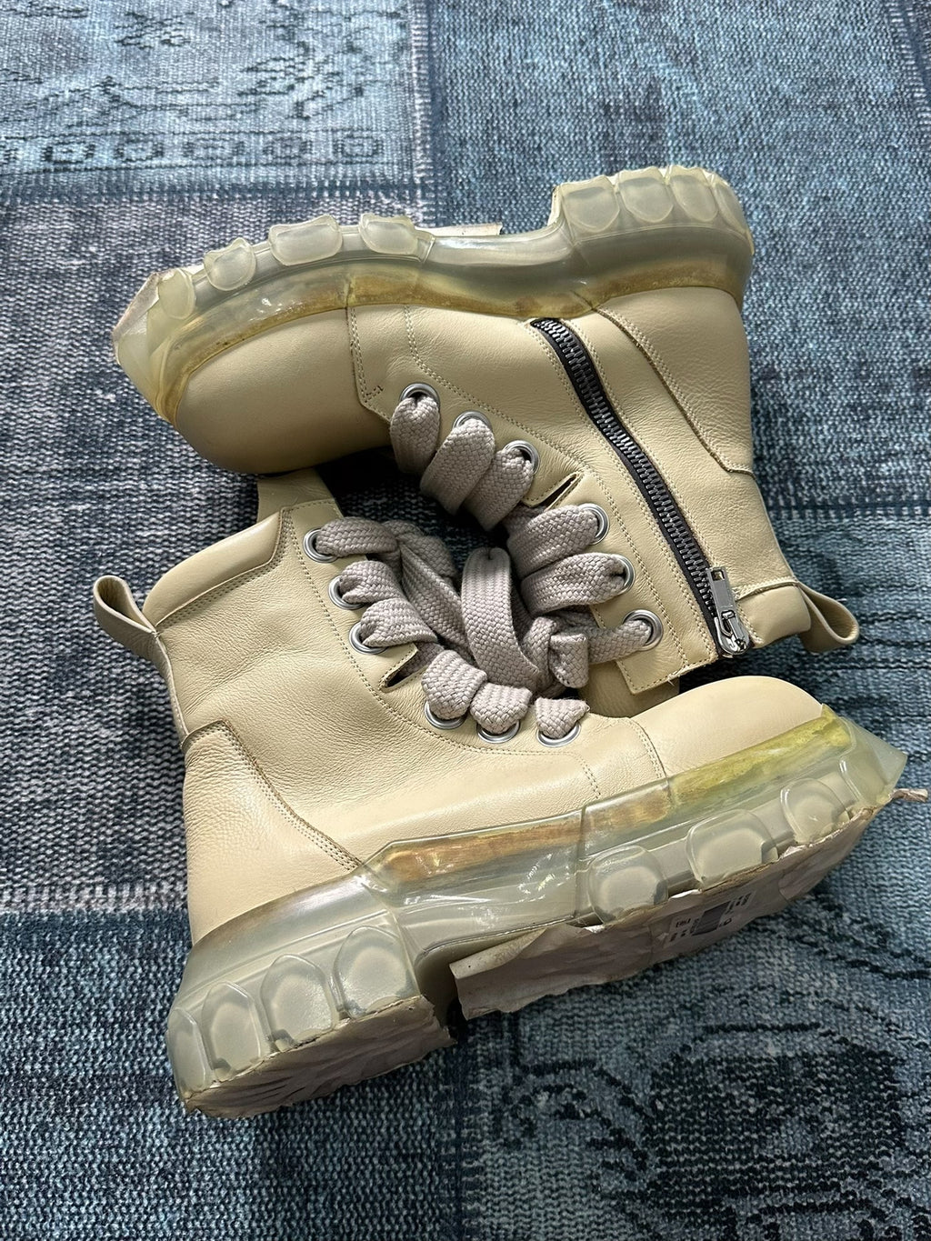 Rick Owens thick-lace transparent octopus-sole military boots
