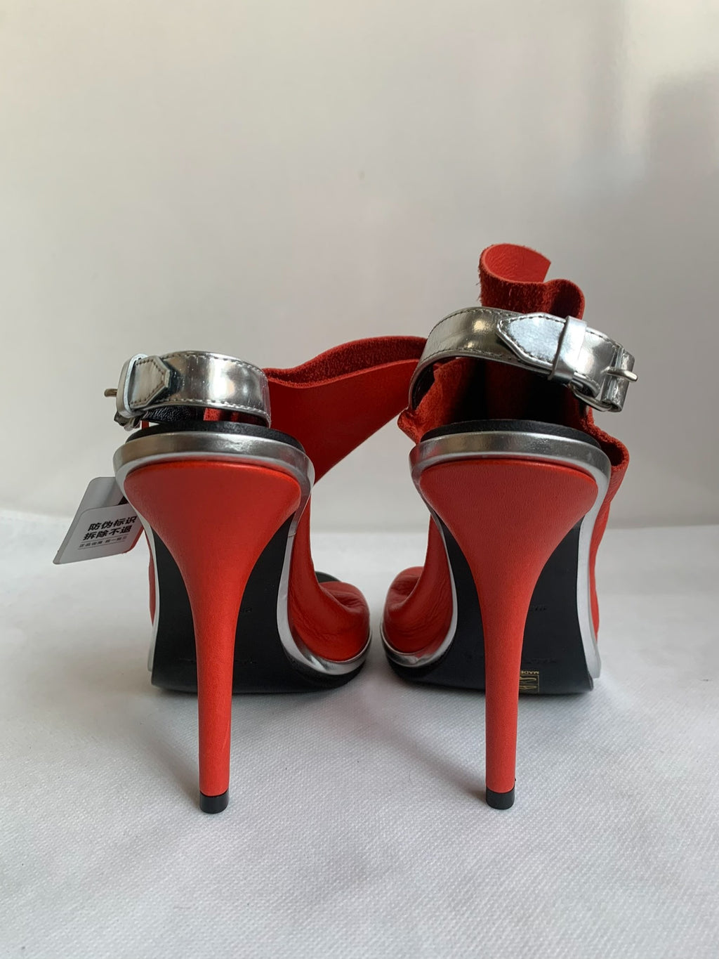 Balenciaga Red Metal Buckle Lambskin Heels