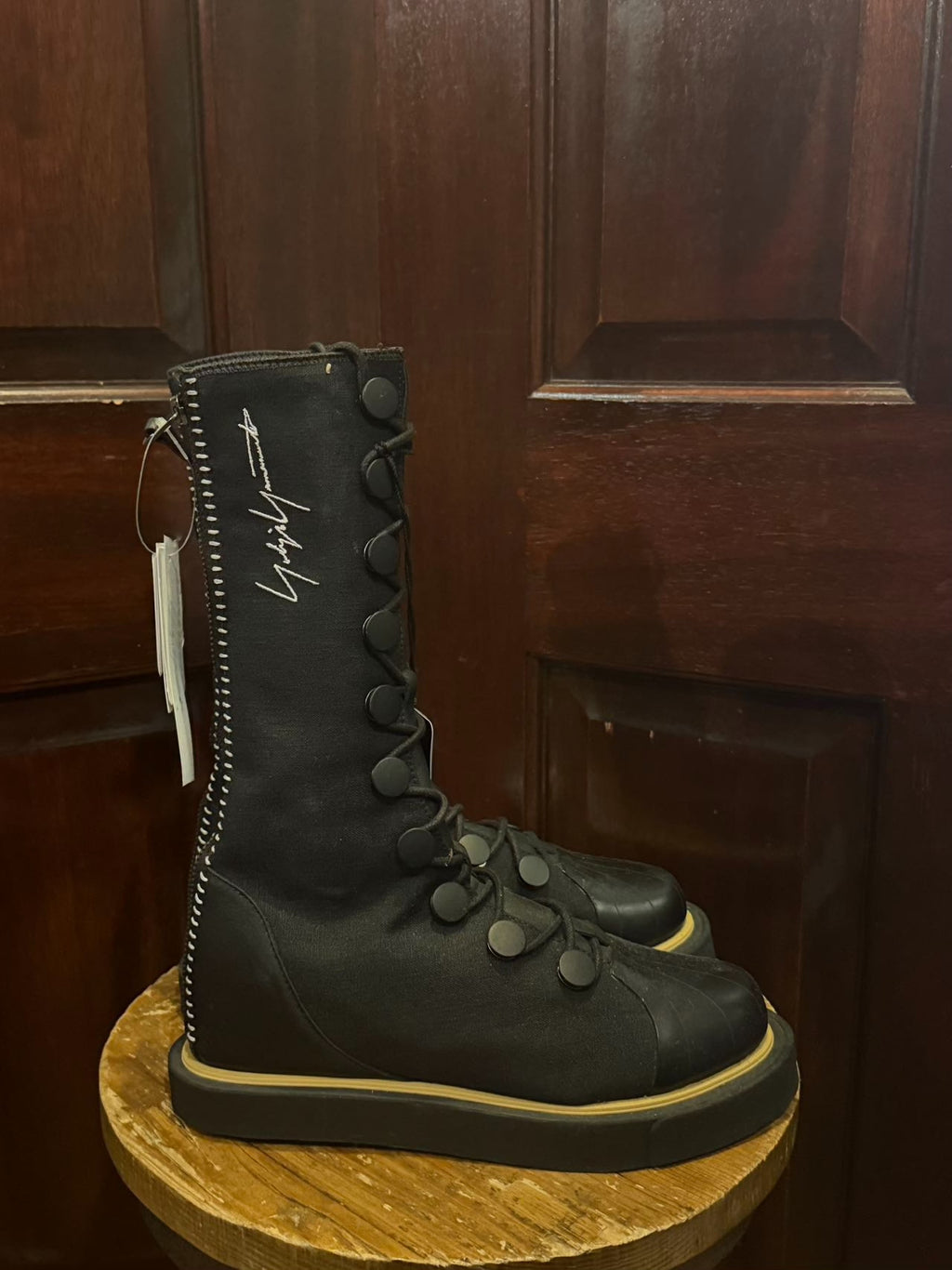 Yohji Yamamoto × Adidas SS17 BK Y3 Black Lace-Up Zip Linen Leather Boots