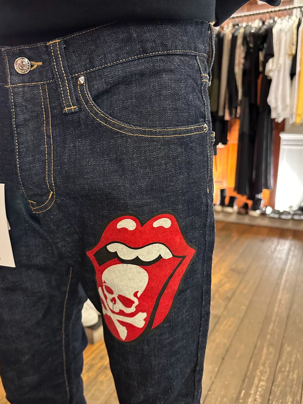 mastermind Japan × Theater8 Rolling Stones Navy Blue One Wash Cotton Denim Jeans