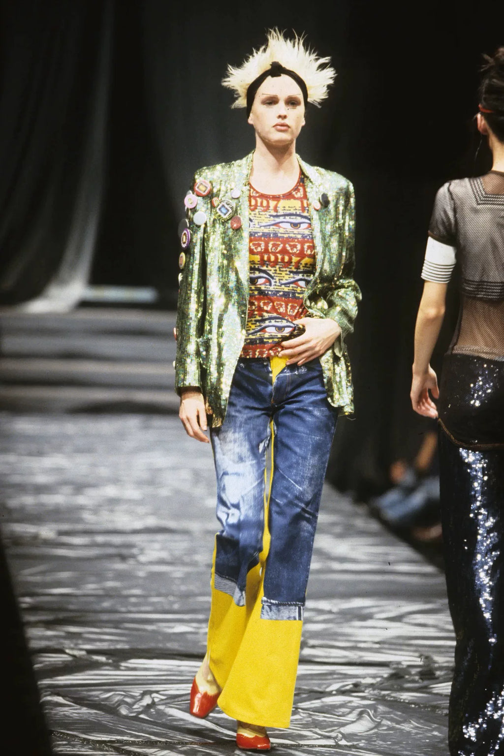 1997 Spring/Summer Jean Paul Gaultier Eye of Wisdom Print Stretch Long-Sleeve T-Shirt