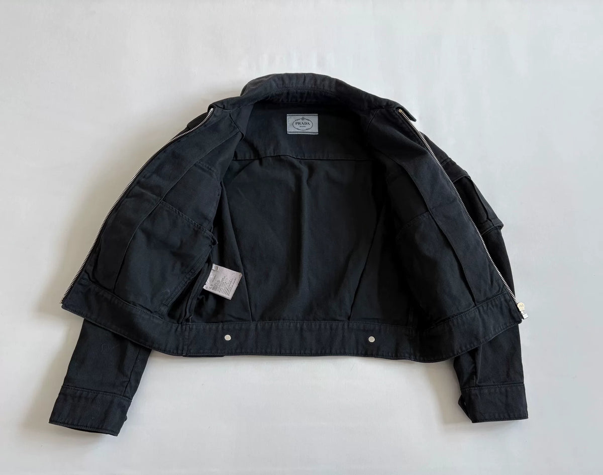 Prada Black Multi-Pocket Zip-Up Workwear Jacket