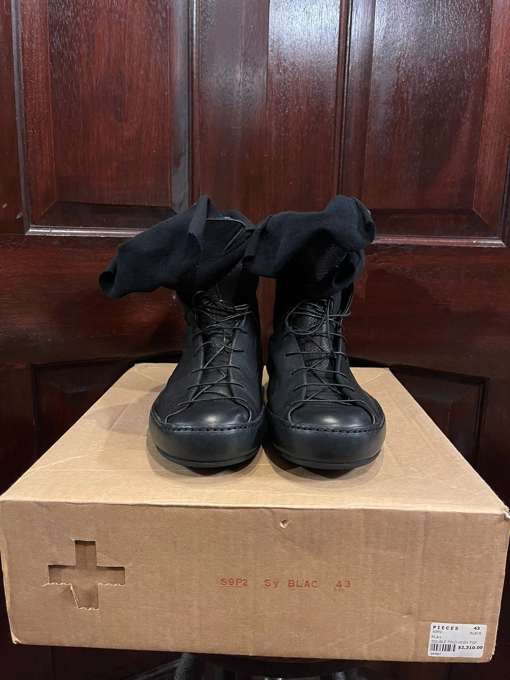 M.A+ Black Double Fold High-Top Leather Sneakers