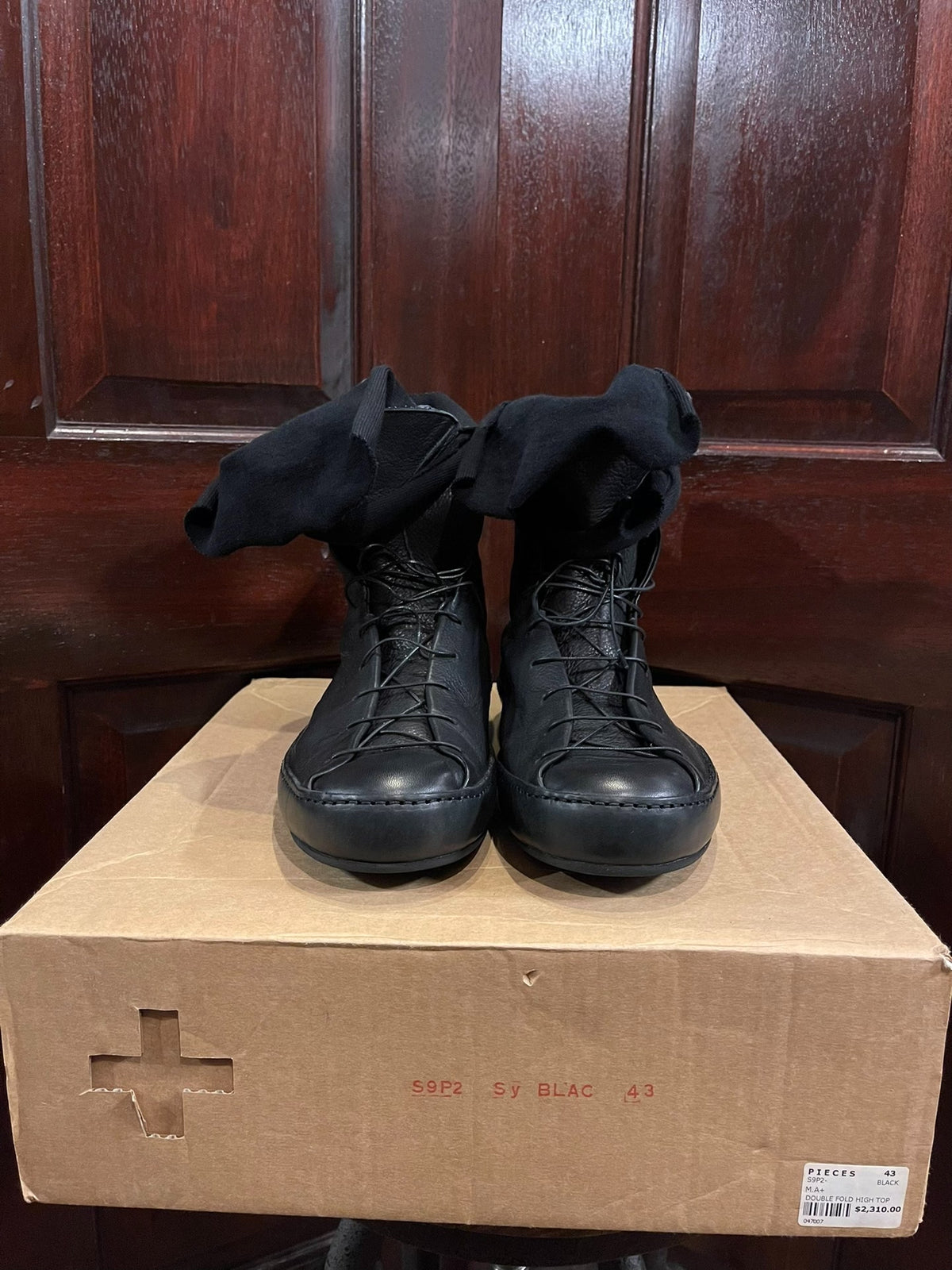 M.A+ Black Double Fold High-Top Leather Sneakers