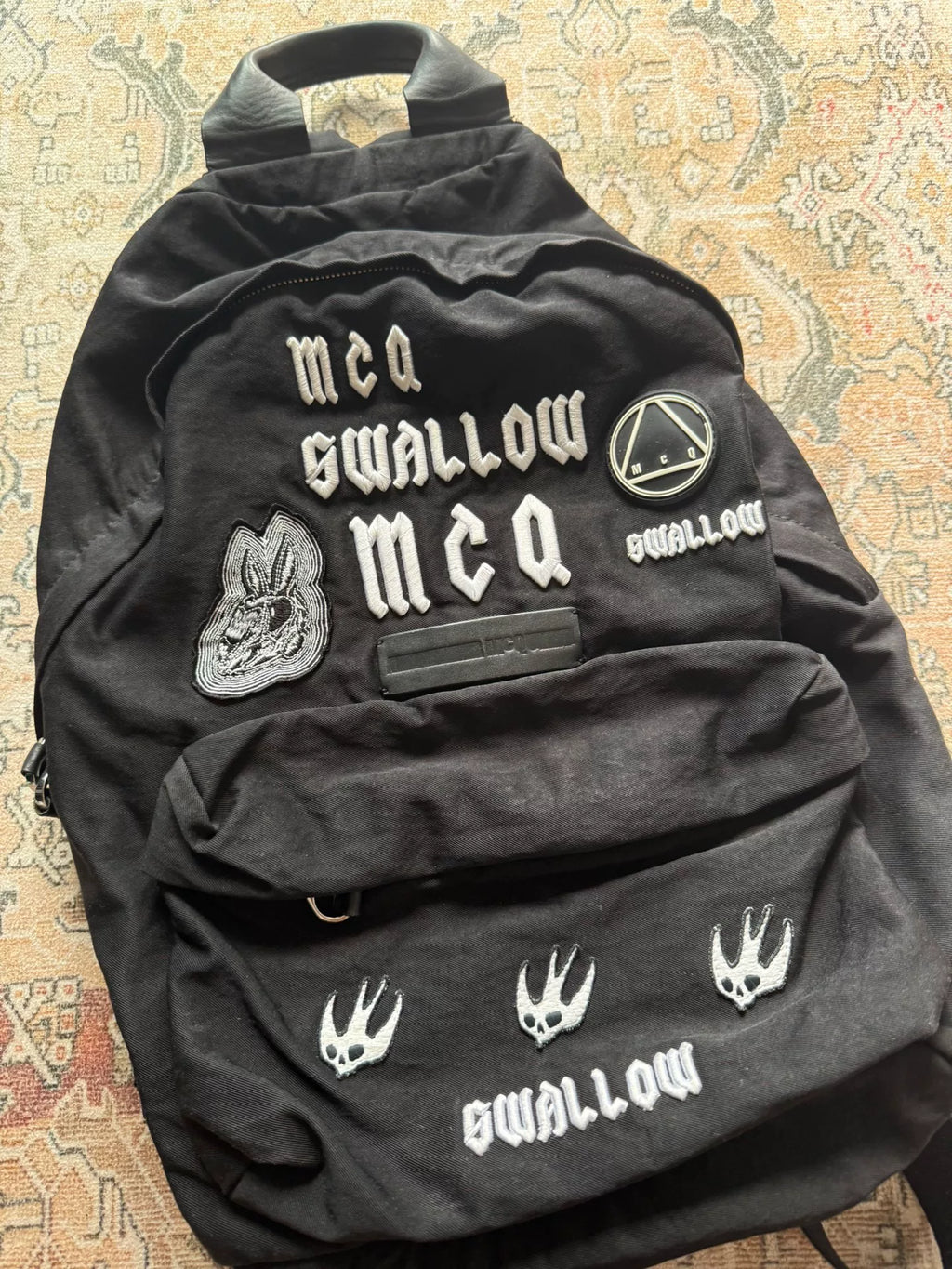 Alexander McQueen Swallow Embroidery Leather Backpack