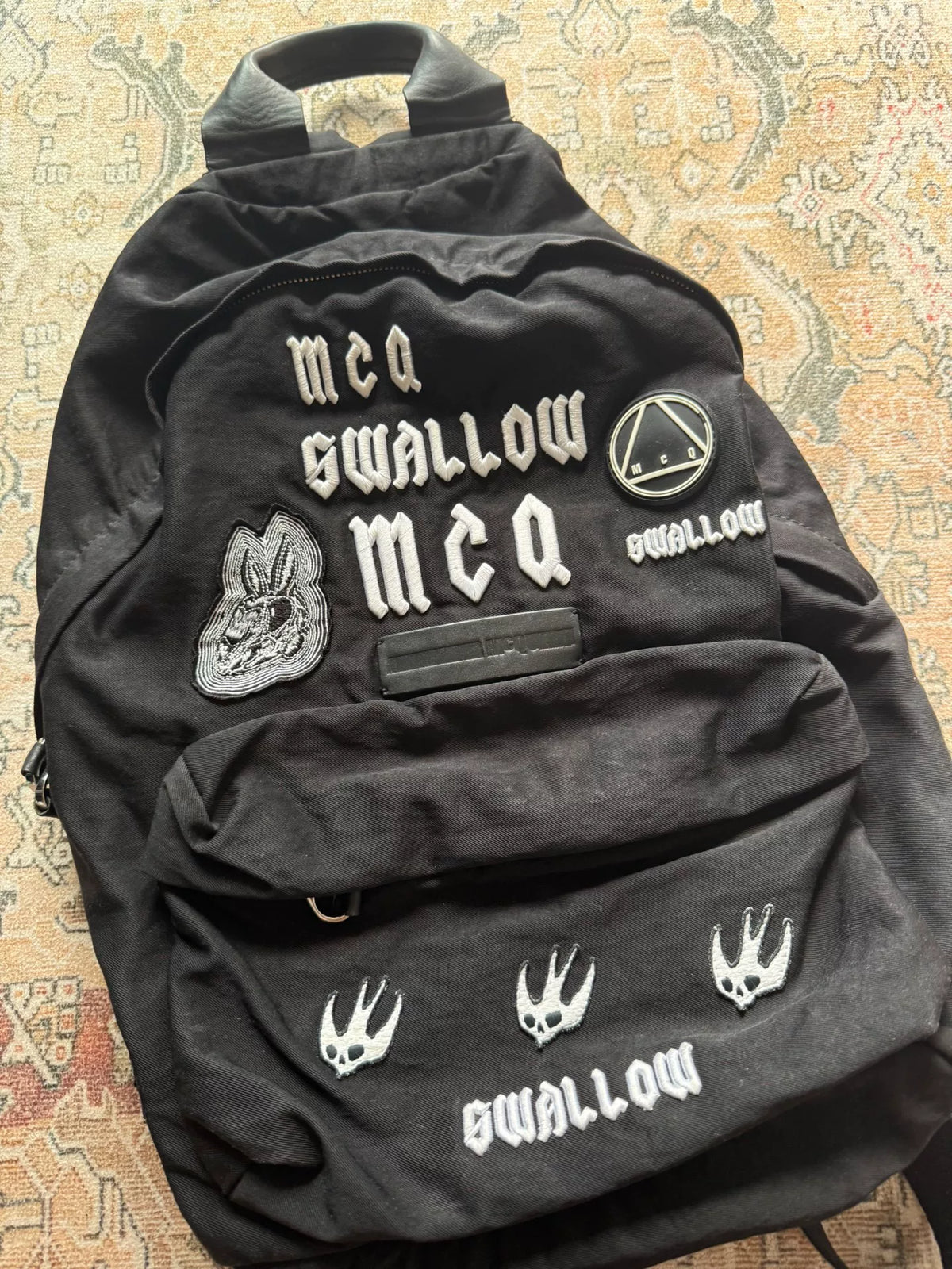 Alexander McQueen Swallow Embroidery Leather Backpack