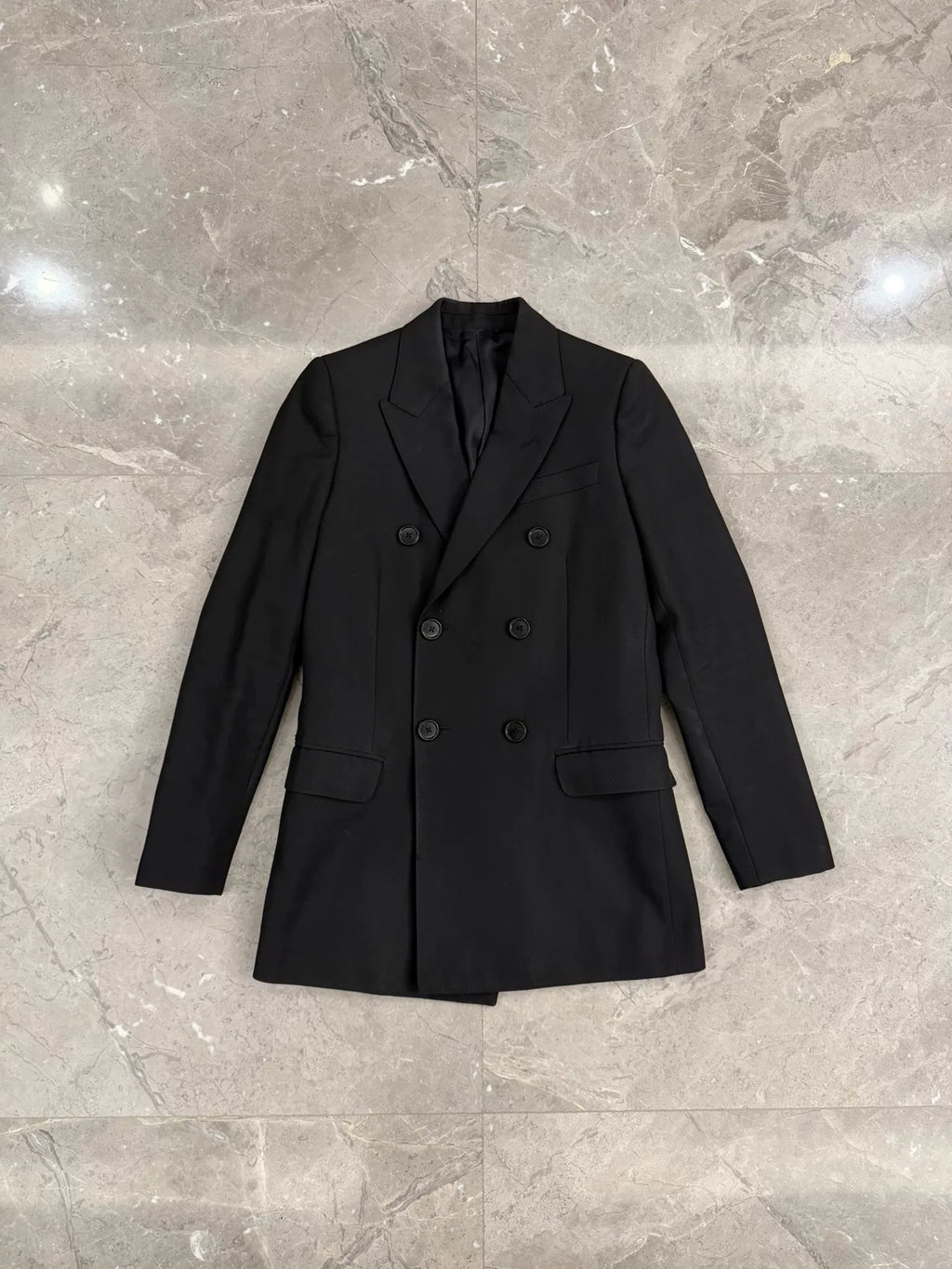 Celine SS20 Black Peak-Lapel Double-Breasted Wool Blazer by Hedi Slimane