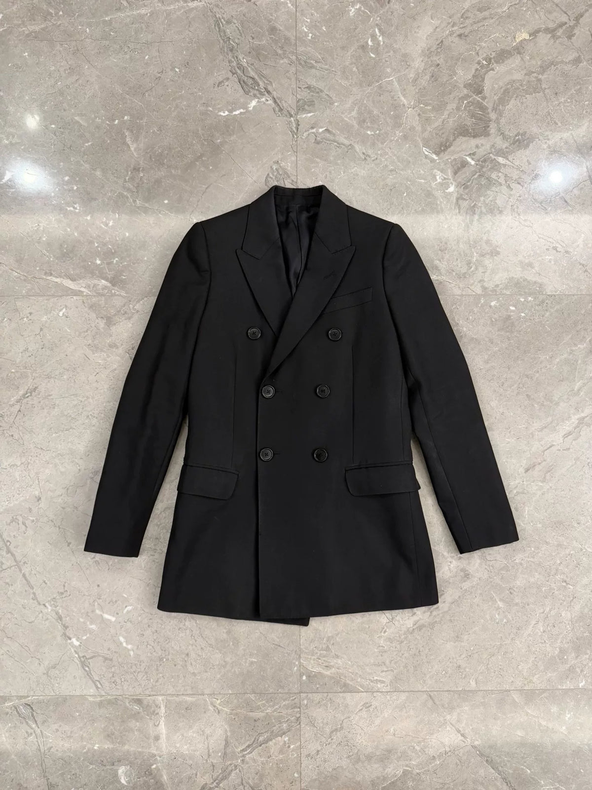 Celine SS20 Black Peak-Lapel Double-Breasted Wool Blazer by Hedi Slimane
