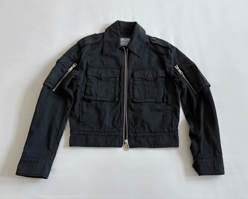 Prada Black Multi-Pocket Zip-Up Workwear Jacket