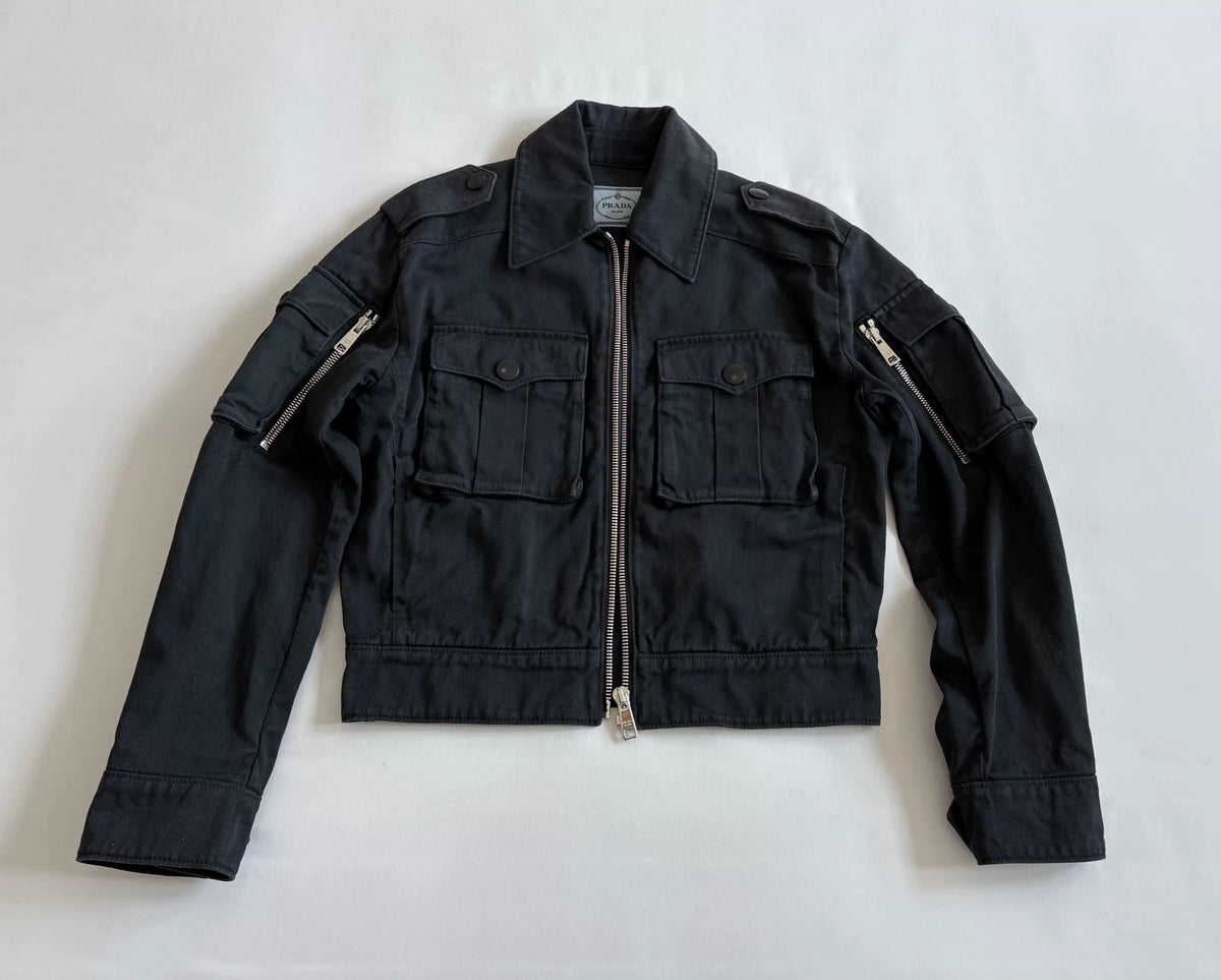 Prada Black Multi-Pocket Zip-Up Workwear Jacket