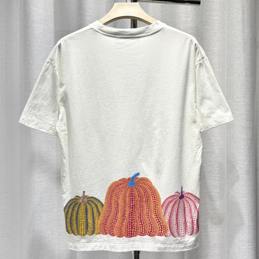 Louis Vuitton Yayoi Kusama Print Logo Polka Dot Cotton White Short Sleeve T-Shirt