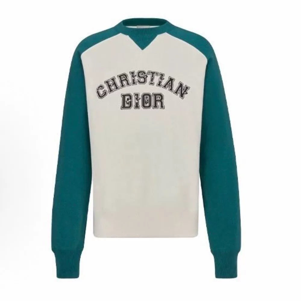 Dior Kenny Scharf Embroidered Letter Combed Cotton Colorblock Hooded Sweater