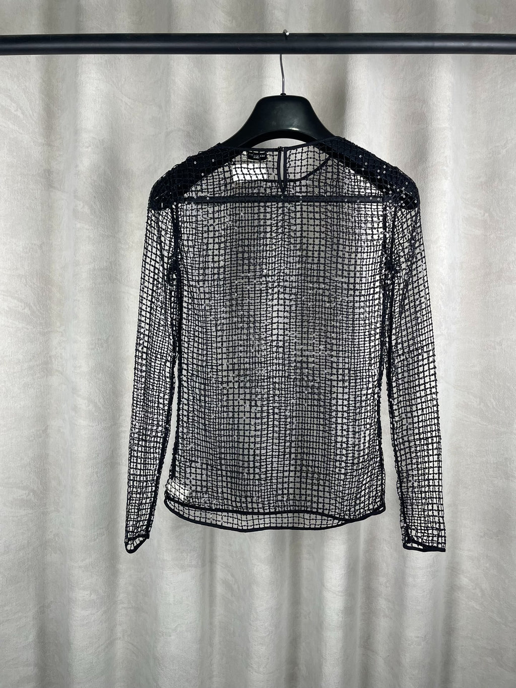 Saint Laurent FW15 Rhinestone Sequin Fishnet Black Top
