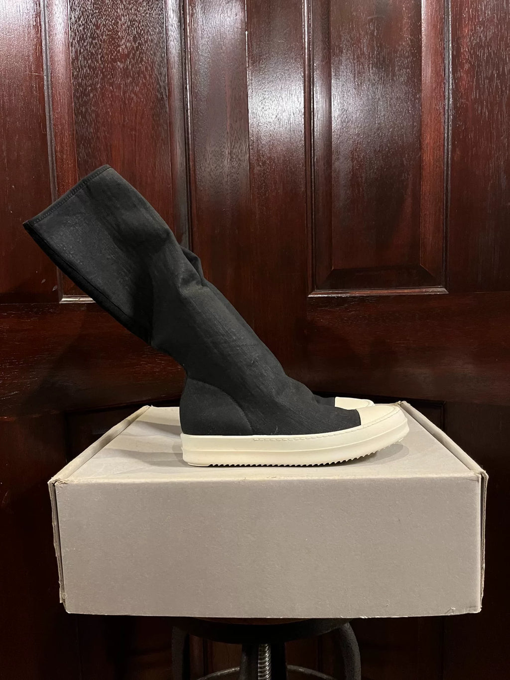 Rick Owens DRKSHDW Black Coated Fabric Sock Boots