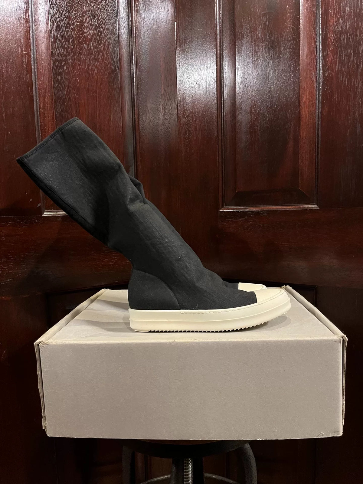 Rick Owens DRKSHDW Black Coated Fabric Sock Boots