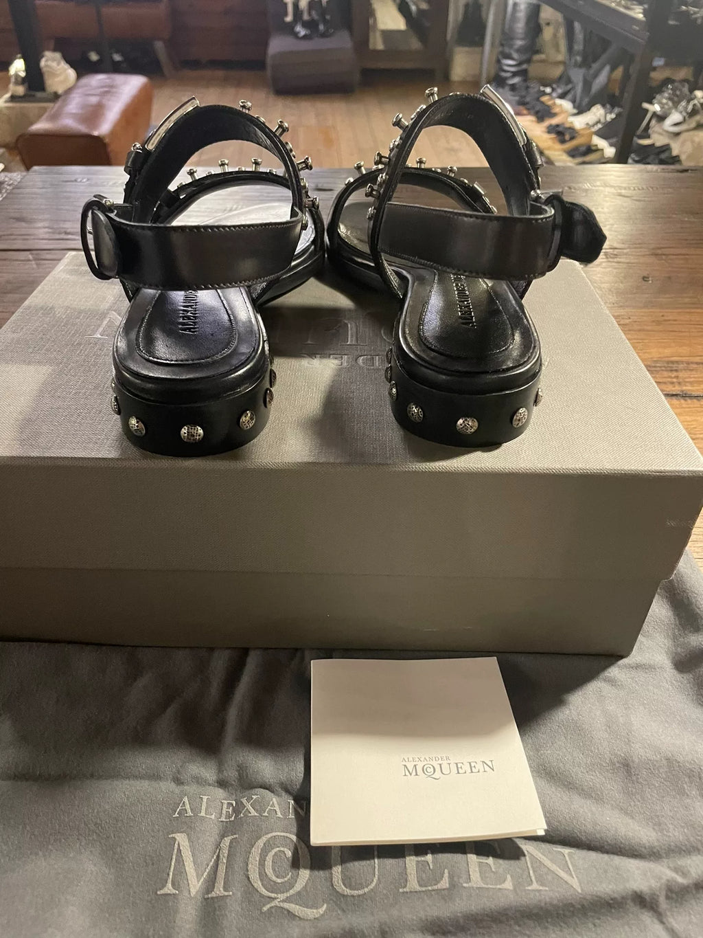 Alexander McQueen SS17 Rose Stud Buckle Lambskin Sandals