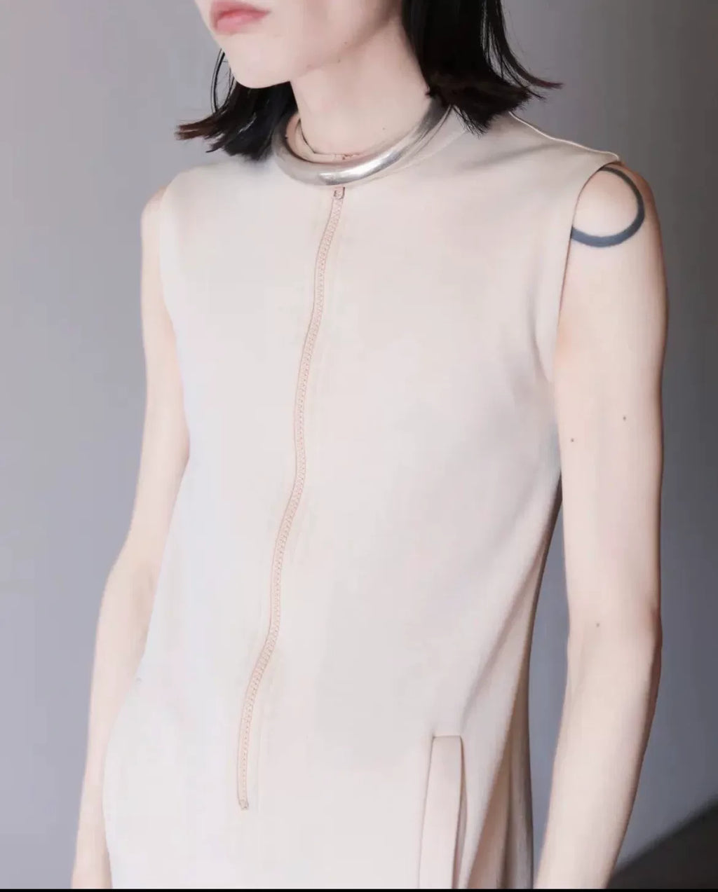 Loewe Beige Half-Zip Sleeveless Mini Dress