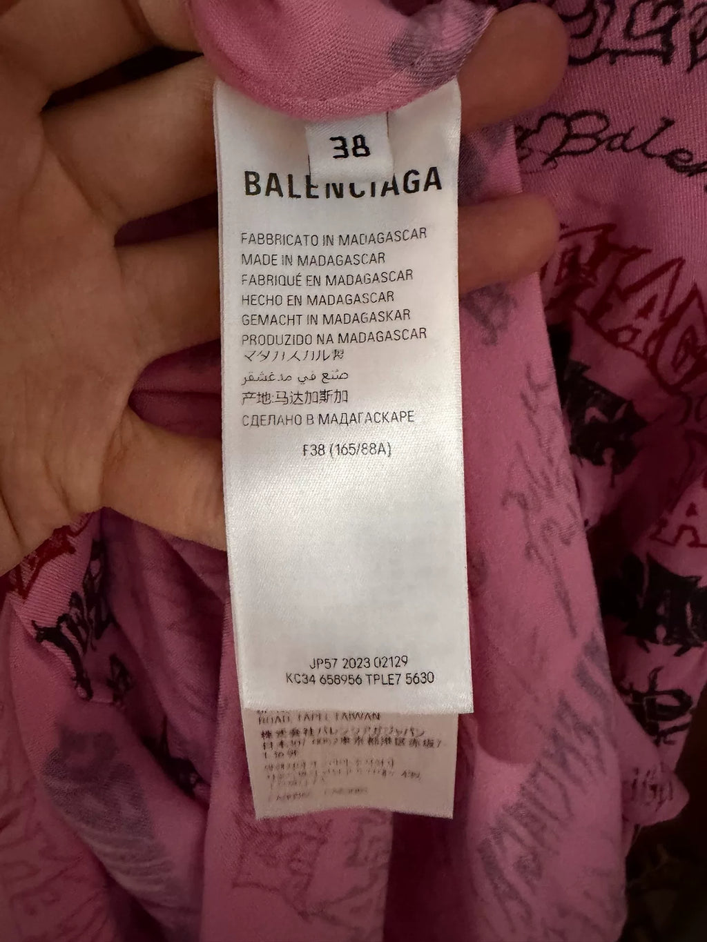 Balenciaga Pink Graffiti All-Over Print Long Sleeve Shirt