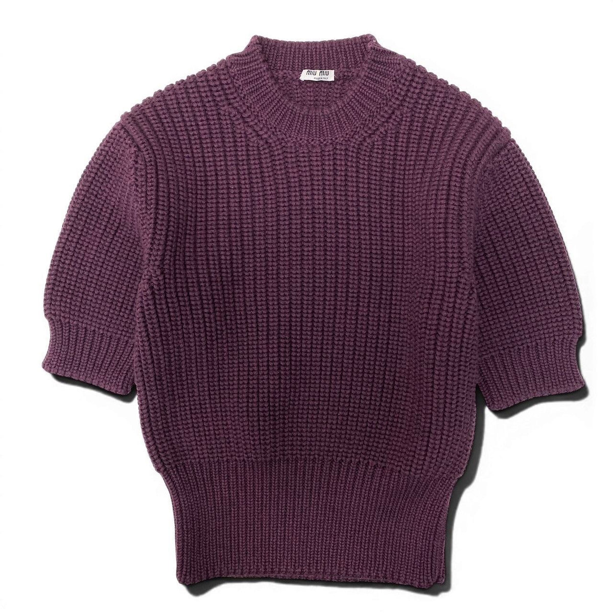 Miu Miu Burgundy Crew Neck Wool Waffle Knit Top